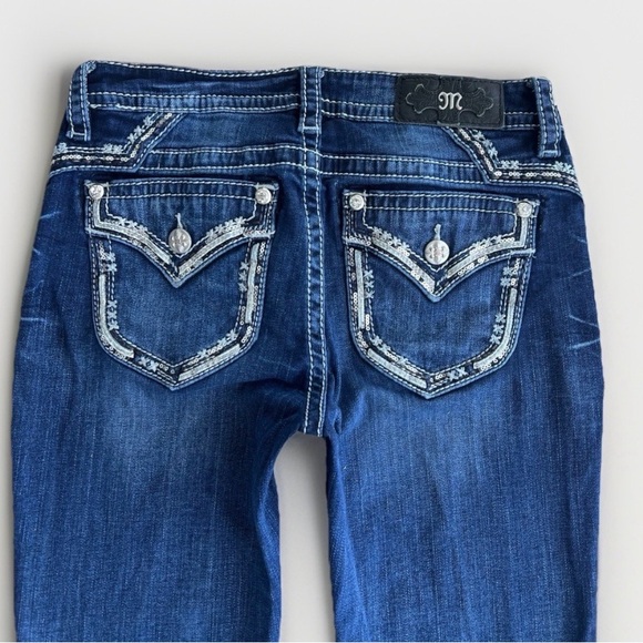 Miss Me Jeans size 28 Skinny Embellished Rhinestone Sequin Pockets Western Blue - Picture 2 of 7